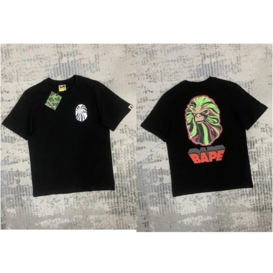 Black BAPE T-Shirt with Zebra and Colorful Ape Head Print (Front & Back)